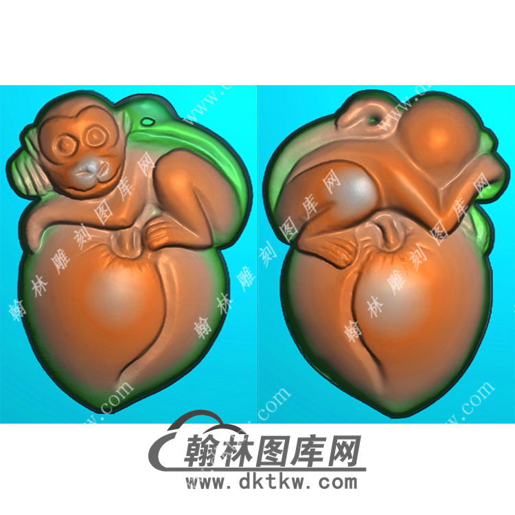 玉雕双面寿桃猴子挂件精雕图（GHZ-075)展示