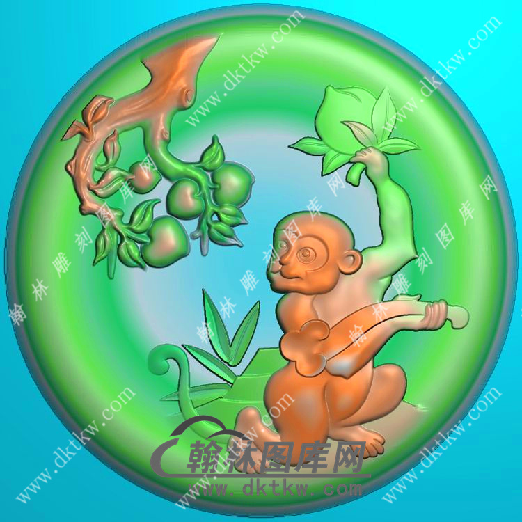 玉雕圆形凹底猴子挂件精雕图（GHZ-082)展示