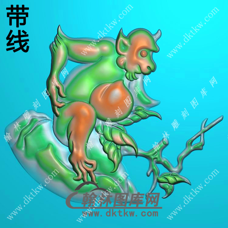 圆形寿桃猴子挂件带线精雕图（GHZ-092)展示