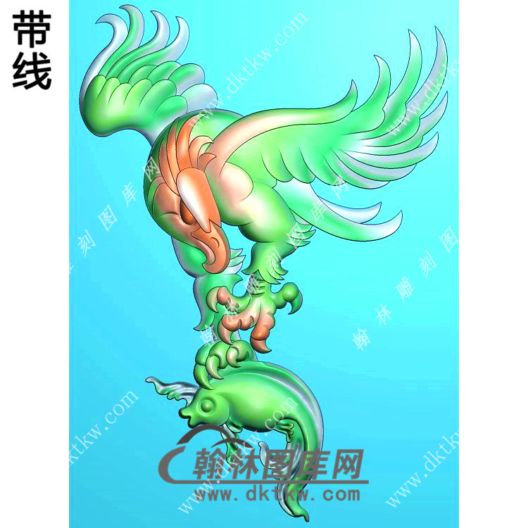 鹰捉鱼老鹰挂件带线精雕图（GJY-032)展示