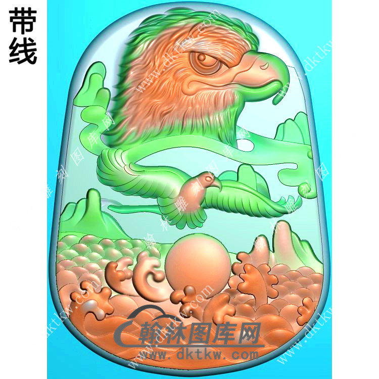 自由翱翔鹰头挂件带线精雕图（GJY-036)展示