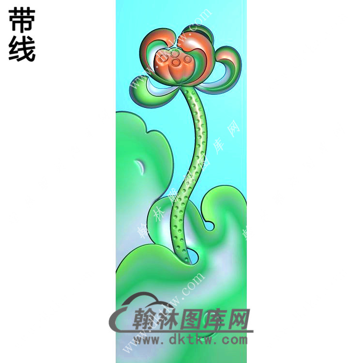 玉雕莲花牌挂件带线精雕图（HLN-119)展示