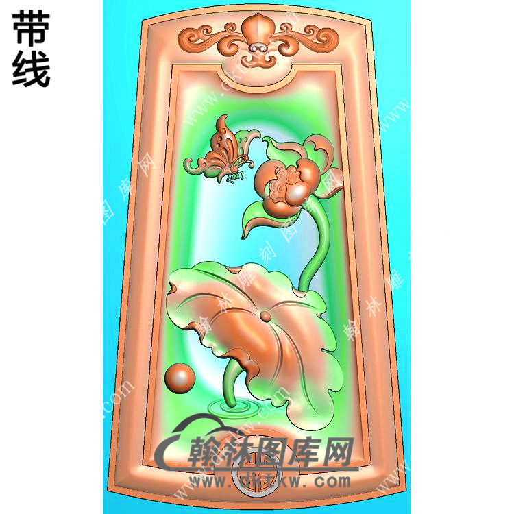 玉雕梯形凹底洋花牌头蜻蜓荷花莲花挂件带线精雕图（HLN-138)展示