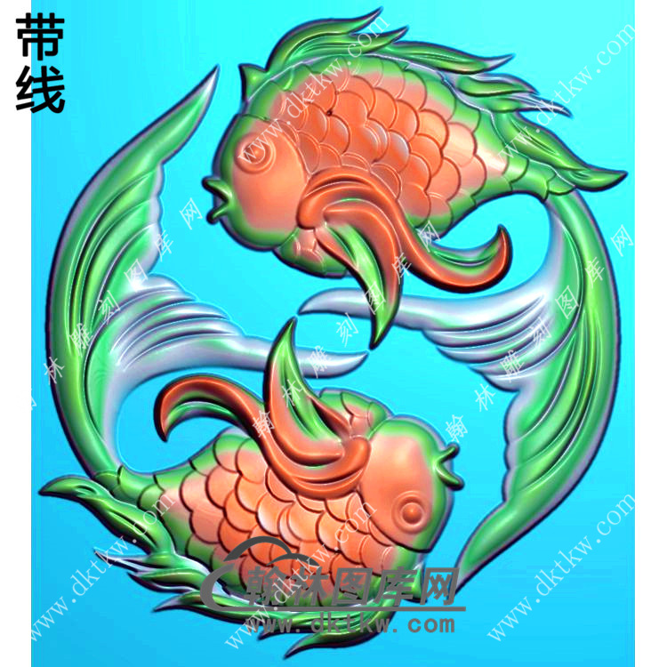 玉雕圆形双鱼挂件精雕图（GJY-197)展示
