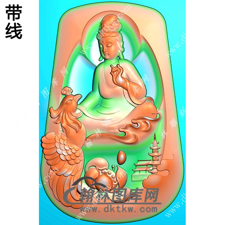 莲花宝塔凤凰观音挂件带线精雕图（CGY-080)展示