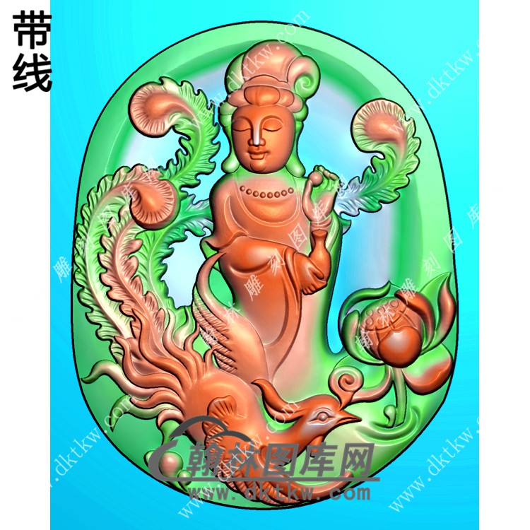 莲花凤凰观音挂件带线精雕图（CGY-016)展示