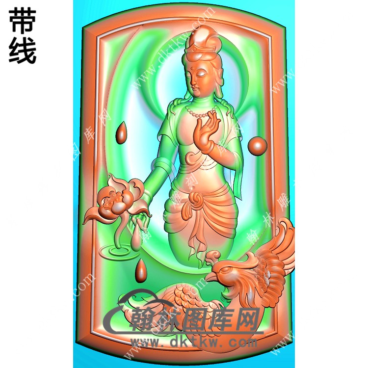 莲花凤凰站立观音挂件带线精雕图（CGY-035)展示