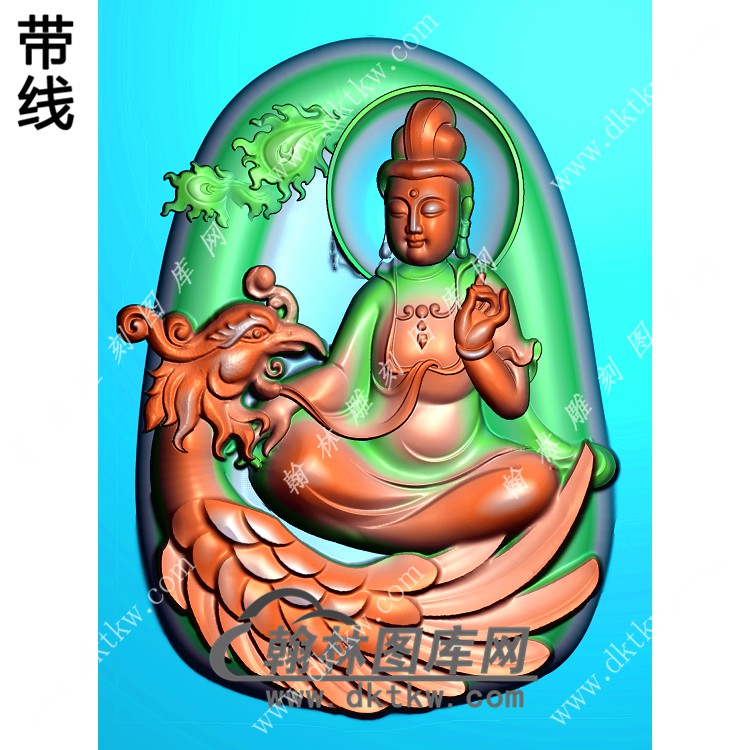 椭圆凤凰观音挂件带线精雕图（CGY-024)展示