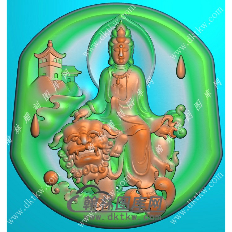 凹底文殊菩萨挂件精雕图（PXF-077)展示