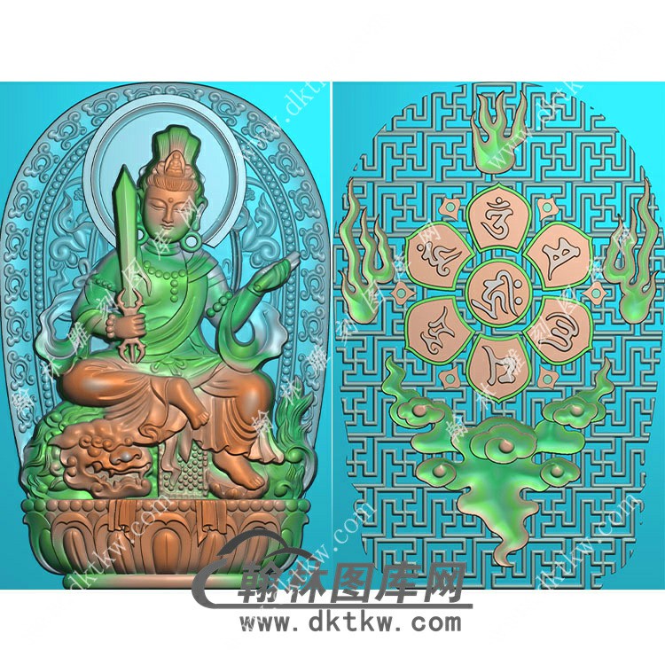 双面文殊菩萨挂件精雕图（PXF-059)展示