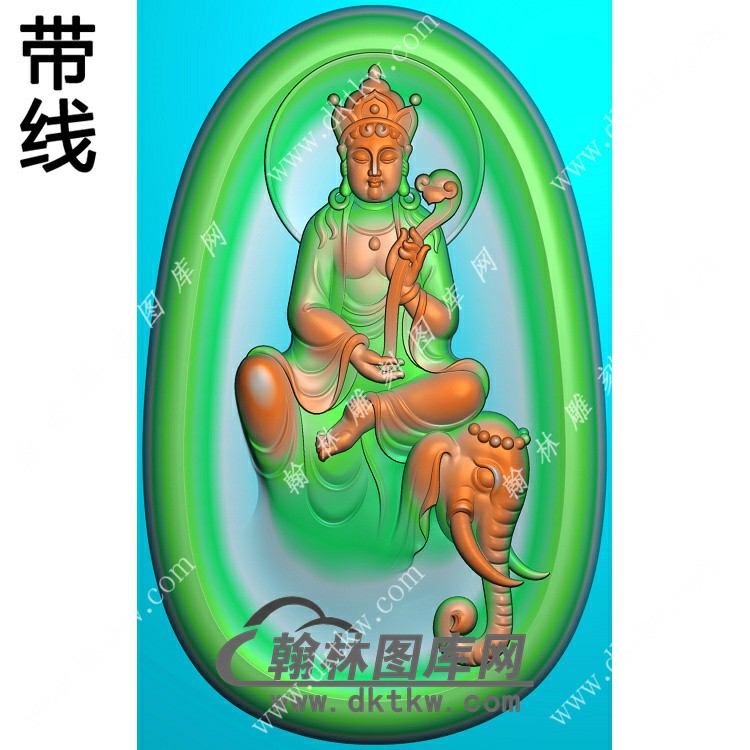 椭圆凹底普贤菩萨挂件带线精雕图（PXF-170)展示