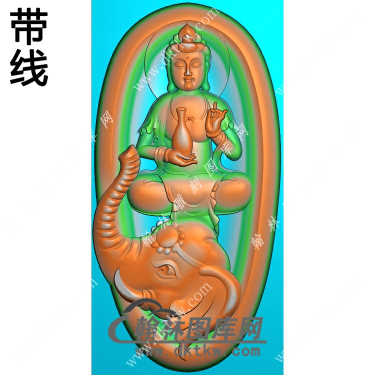 椭圆普贤菩萨挂件带线精雕图（PXF-089)展示