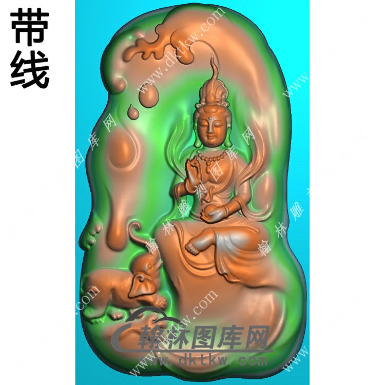 玉雕随形莲花大象坐姿普贤菩萨挂件带线精雕图（PXF-221)展示
