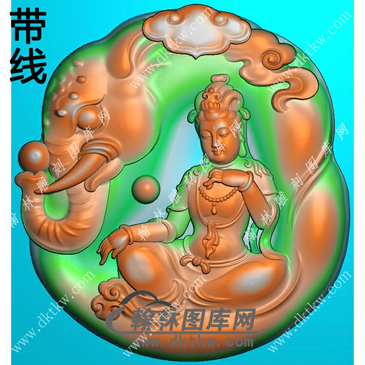 玉雕随形如意牌头象头坐普贤菩萨挂件带线精雕图（PXF-232)展示