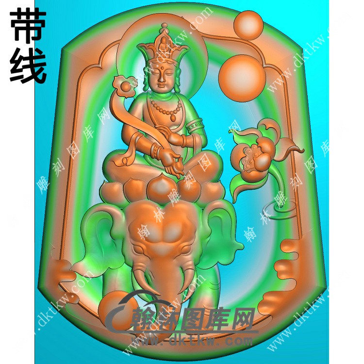 玉雕梯形凹底莲花普贤菩萨挂件带线精雕图（PXF-102)展示