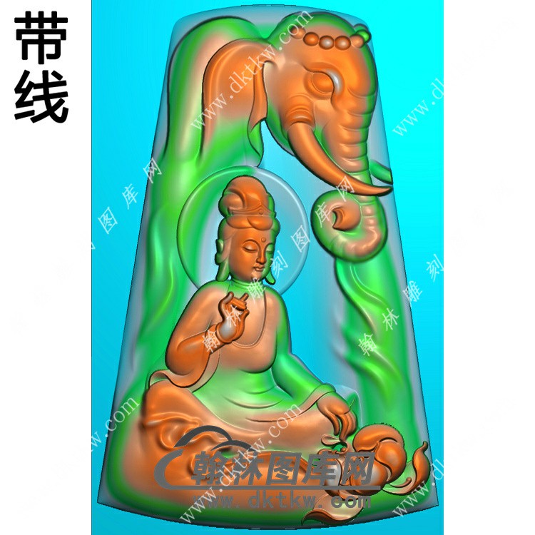 玉雕梯形凹底莲花象头坐普贤菩萨挂件带线精雕图（PXF-140)展示