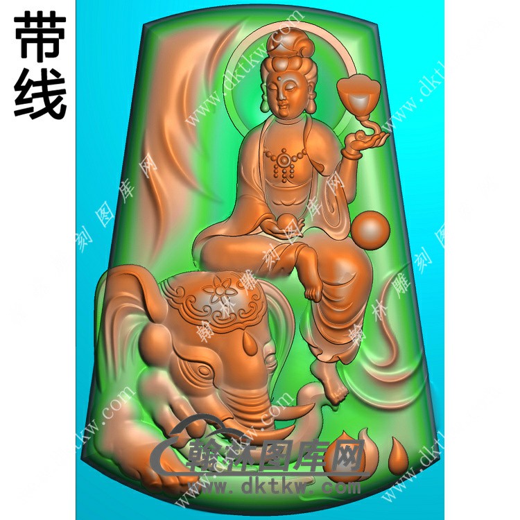 玉雕梯形普贤菩萨挂件带线精雕图（PXF-190)展示