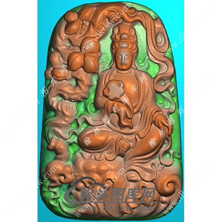 玉雕梯形文殊菩萨挂件扫描图精雕图（PXF-112)展示