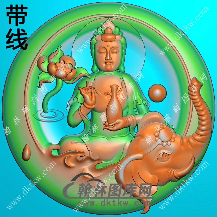 圆形凹底普贤菩萨挂件带线精雕图（PXF-187)展示