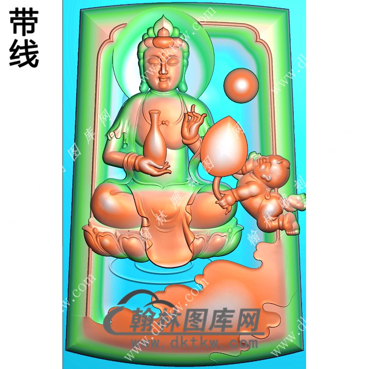 玉雕梯形凹底坐莲送子观音挂件带线精雕图（SZ-045)展示