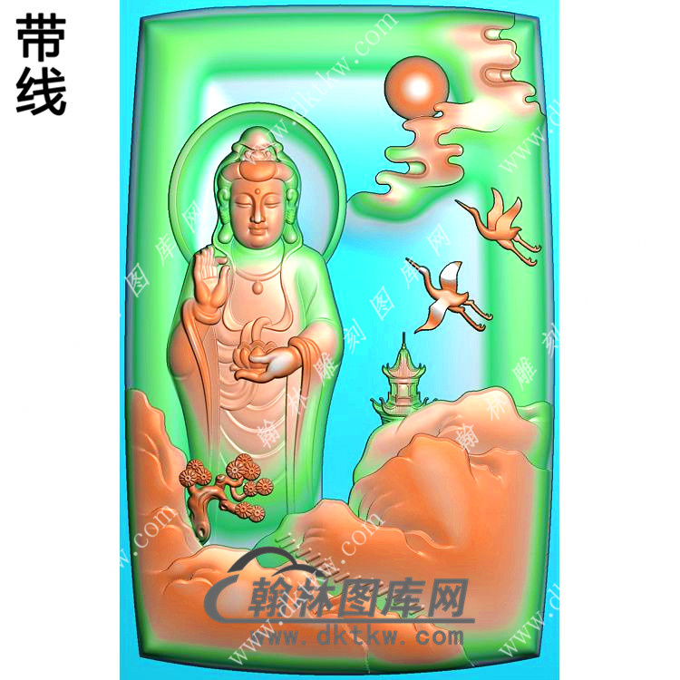玉雕凹底站立山水观音挂件带线精雕图（SGY-192)展示