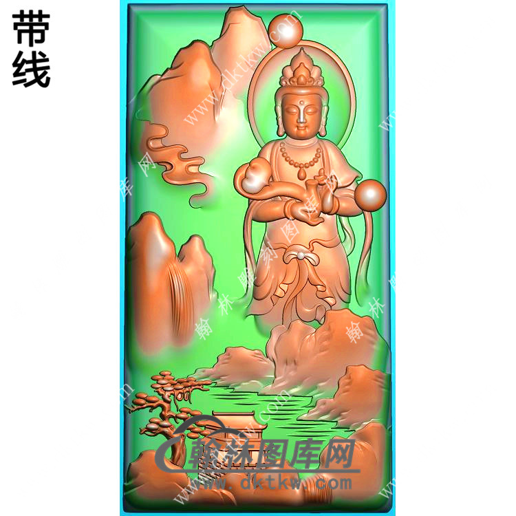 玉雕手托净瓶如意山水站立观音挂件带线精雕图（SGY-196)展示