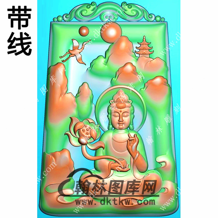 莲花山水坐观音挂件带线精雕图（SGY-309)展示