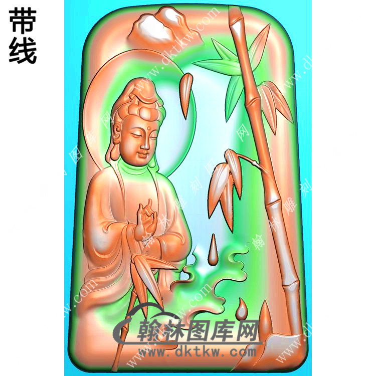 玉雕梯形凹底竹子半身山水观音挂件带线精雕图（SGY-168)展示