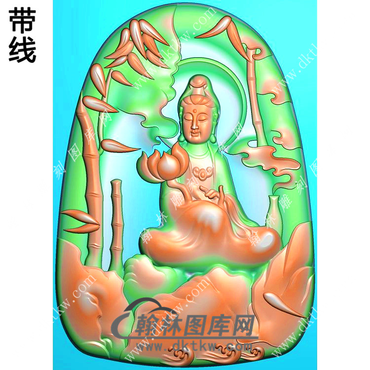 持莲花坐山水观音挂件带线精雕图（SGY-218)展示