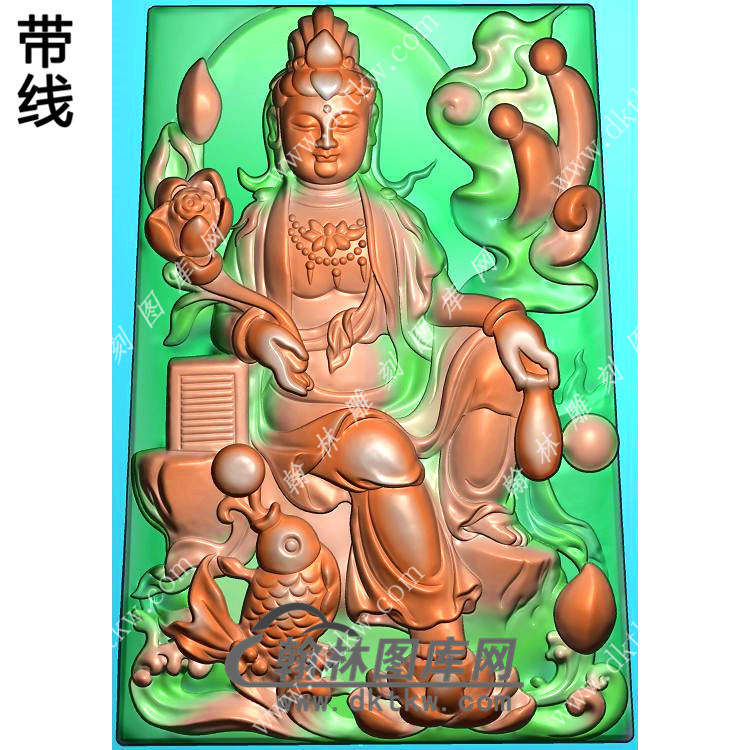 玉雕梯形手持莲花悟道站立鱼观音挂件带线精雕图（SGY-183)展示