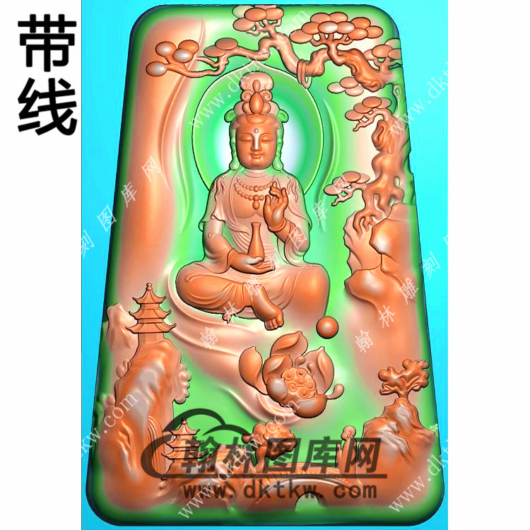 玉雕梯形松树莲花手托净瓶坐山水观音挂件带线精雕图（SGY-323)展示