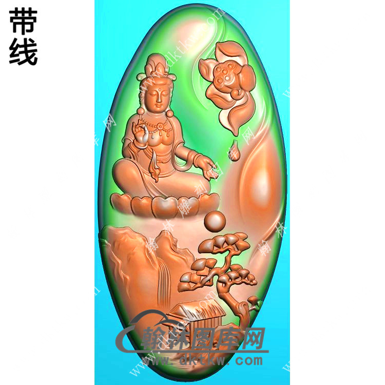 玉雕椭圆滴水莲花手捏佛珠坐莲山水观音挂件带线精雕图（SGY-243)展示