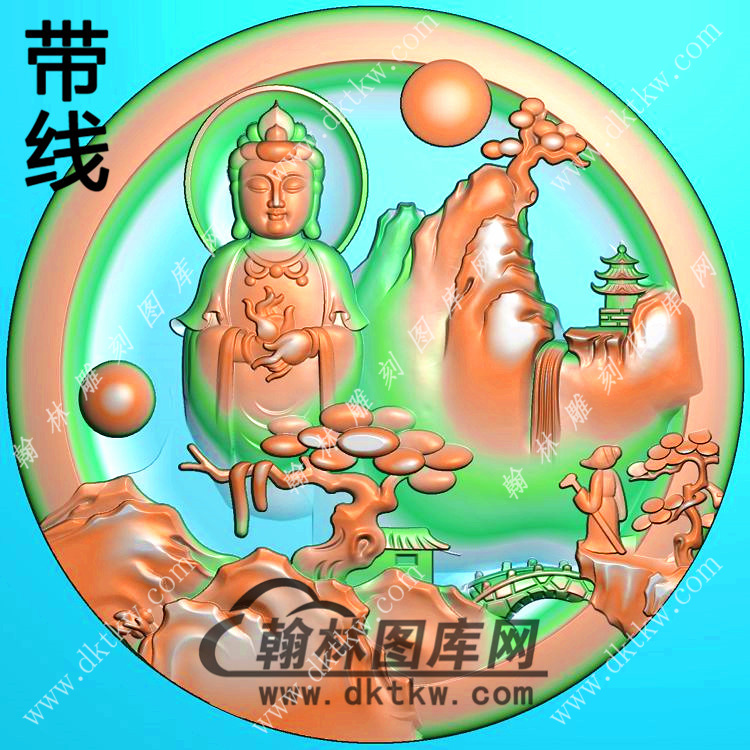 圆形半身山水观音挂件带线精雕图（SGY-278)展示