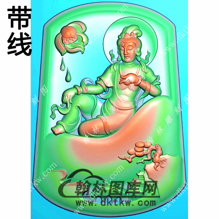 自在坐山水观音挂件带线精雕图（SGY-281)展示
