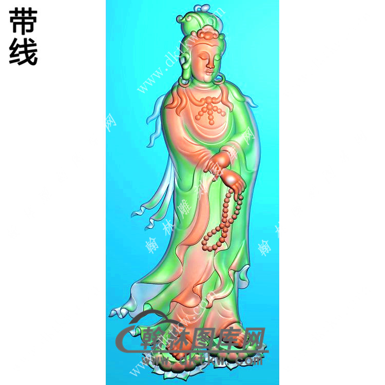 脚踩莲花站立观音挂件精雕图（OGY-308)展示