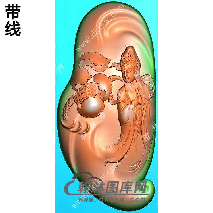 随形莲花站观音挂件带线精雕图（OGY-393)展示
