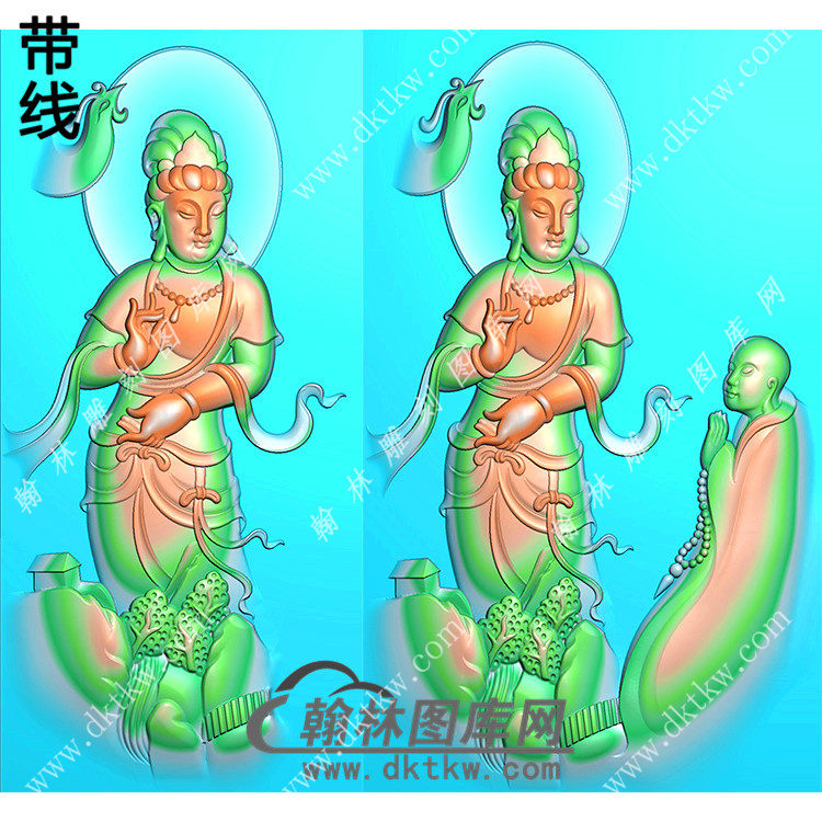 玉雕山水悟道站立观音挂件带线精雕图（OGY-409)展示