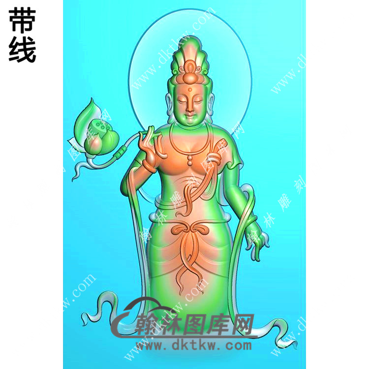 玉雕手持莲花站立观音挂件带线精雕图（OGY-324)展示