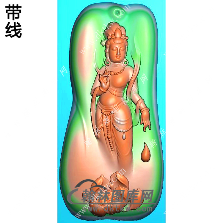 玉雕随形莲花站立观音挂件带线精雕图（OGY-370)展示