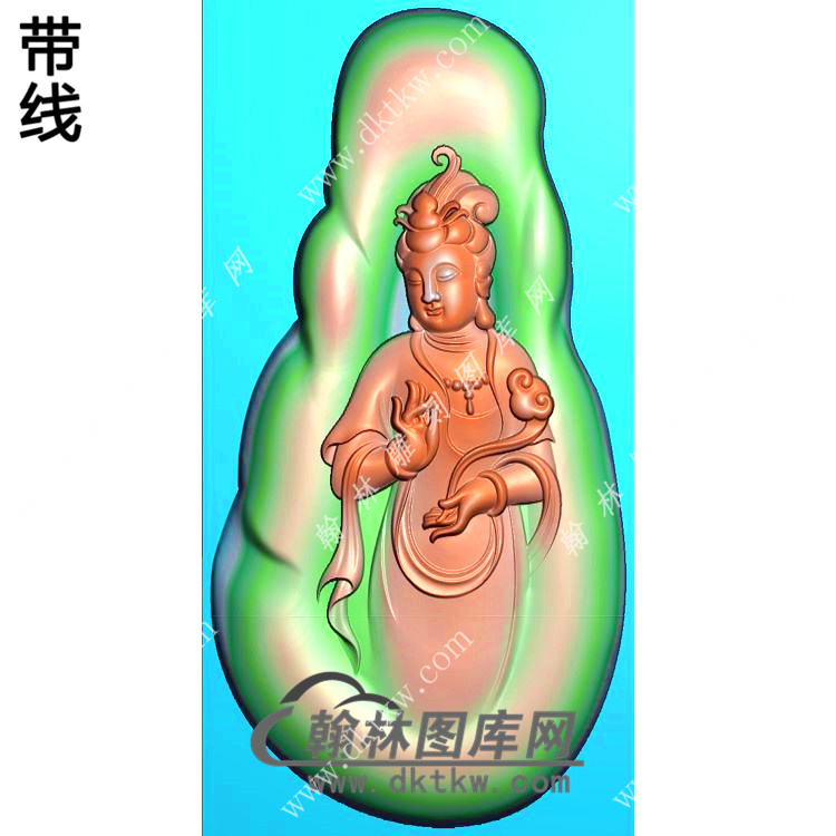 玉雕随形手持如意站立观音挂件带线精雕图（OGY-342)展示