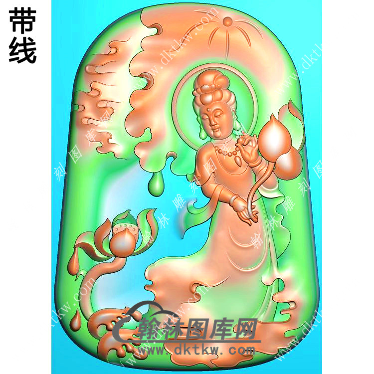 莲花站立观音挂件带线精雕图（OGY-349)展示