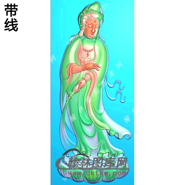 站莲花座观音挂件带线精雕图（OGY-304)展示