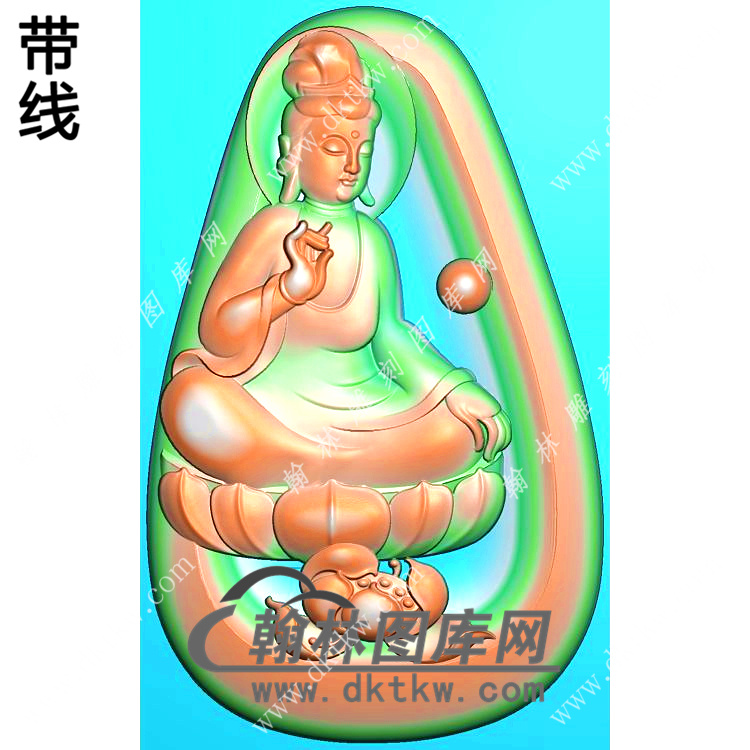 玉雕莲花坐莲观音挂件带线精雕图（LGY-109)展示