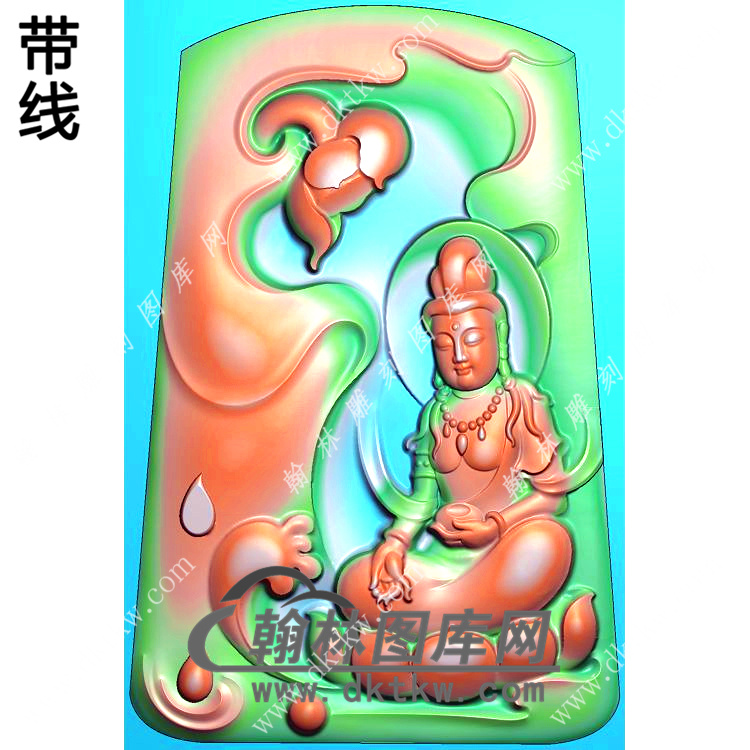 玉雕梯形莲花坐莲观音挂件带线精雕图（LGY-144)展示
