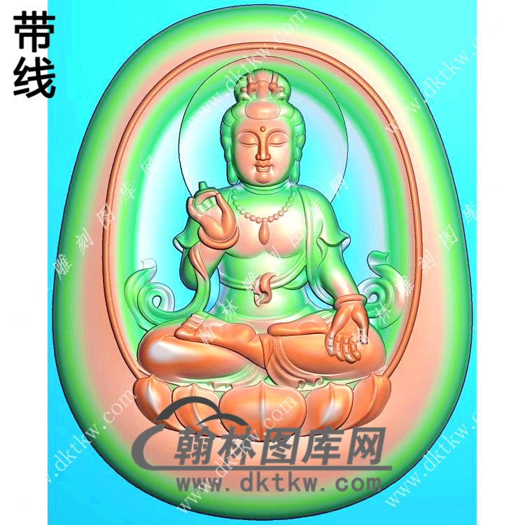 玉雕椭圆凹底坐莲观音挂件精雕图（LGY-123)展示