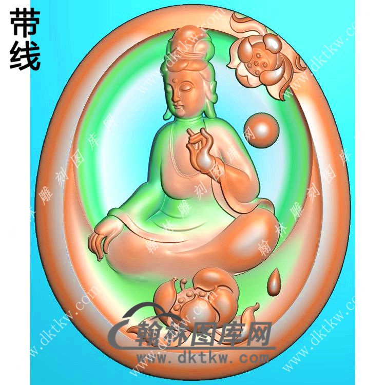 椭圆凹底莲花坐观音挂件带线精雕图（ZGY-570)展示
