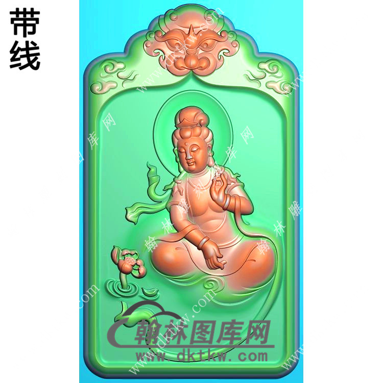 玉雕凹底兽头兽面牌头坐观音挂件带线精雕图（ZGY-601)展示