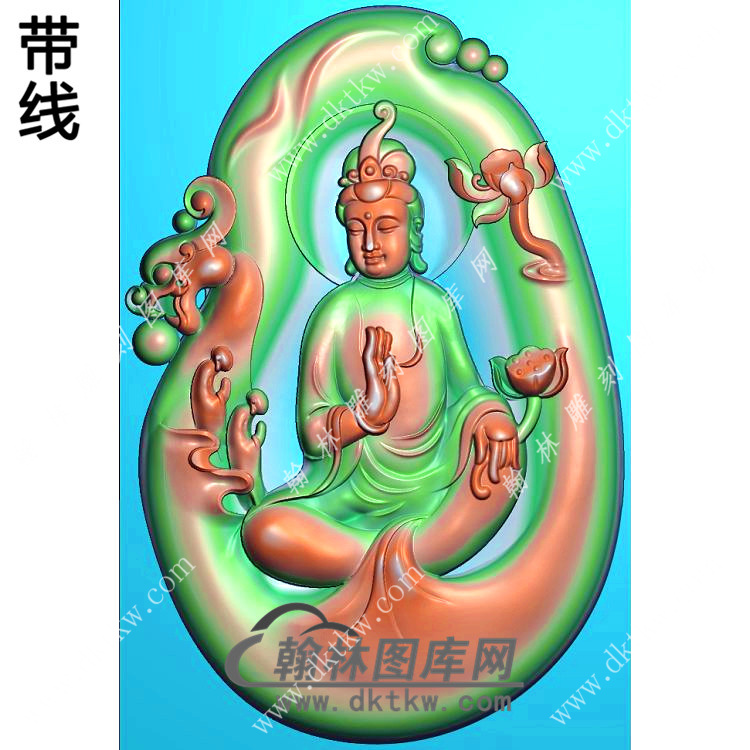 玉雕莲花草龙悟道坐观音挂件带线精雕图（ZGY-481)展示