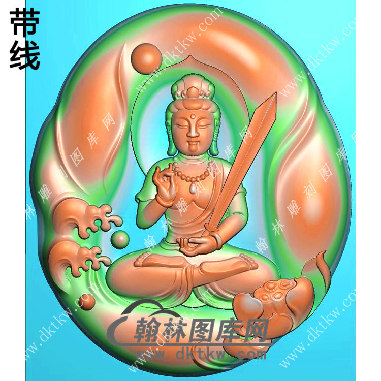 手持宝剑坐观音挂件带线精雕图（ZGY-637)展示