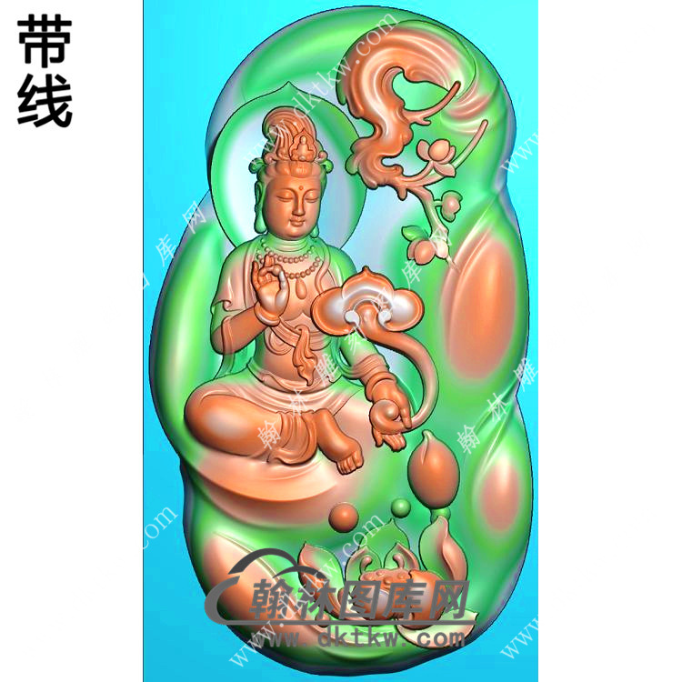 玉雕随形莲花树枝手持如意侧坐观音挂件带线精雕图（ZGY-521)展示